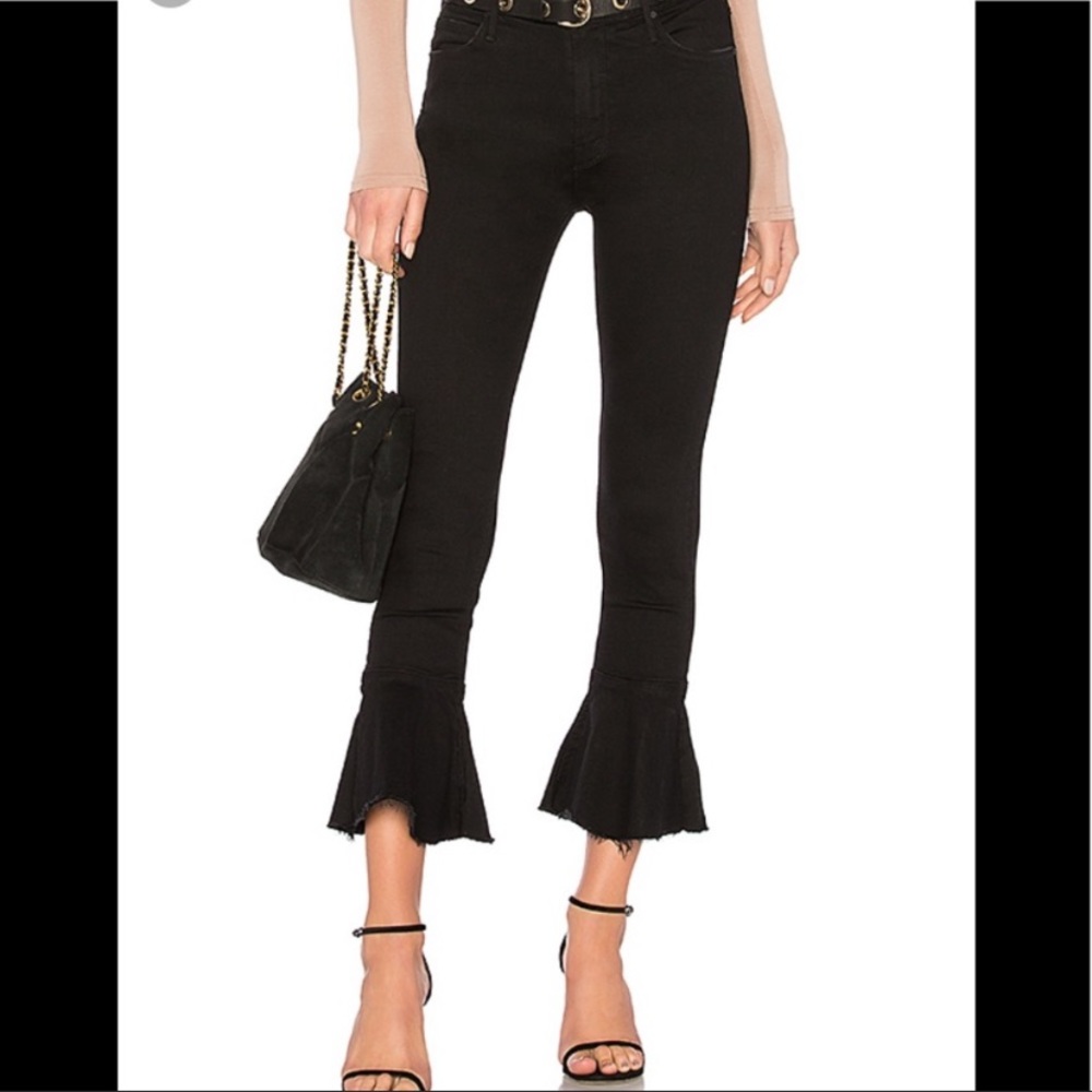 Mother cha cha fray black jeans